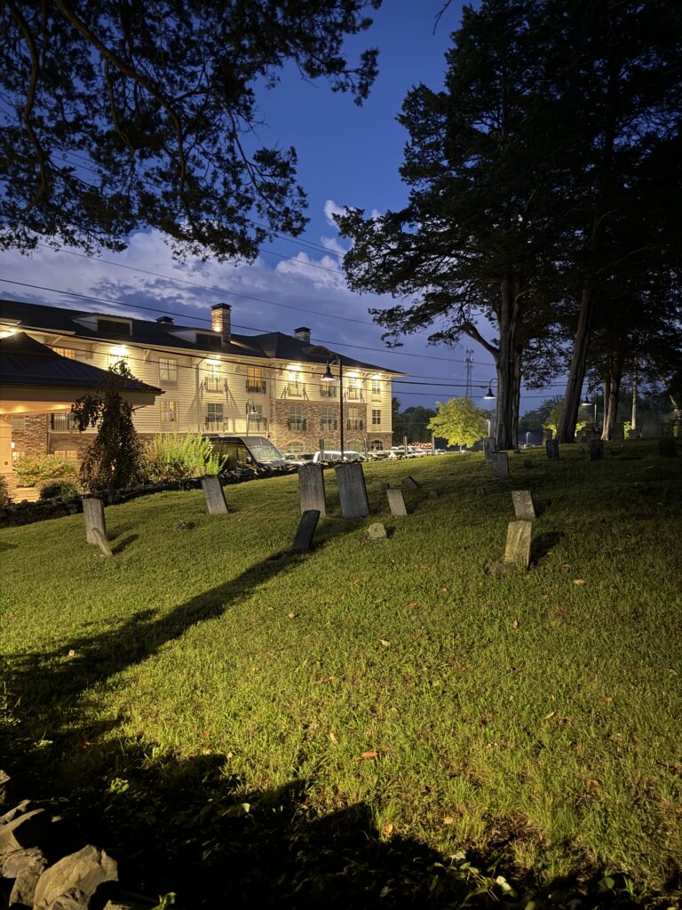 spooky hotel graveyard